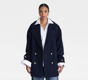 NWT $80 KBB by KAHLANA Women's 'The Pea Coat' Wool Blend Navy Blue L
